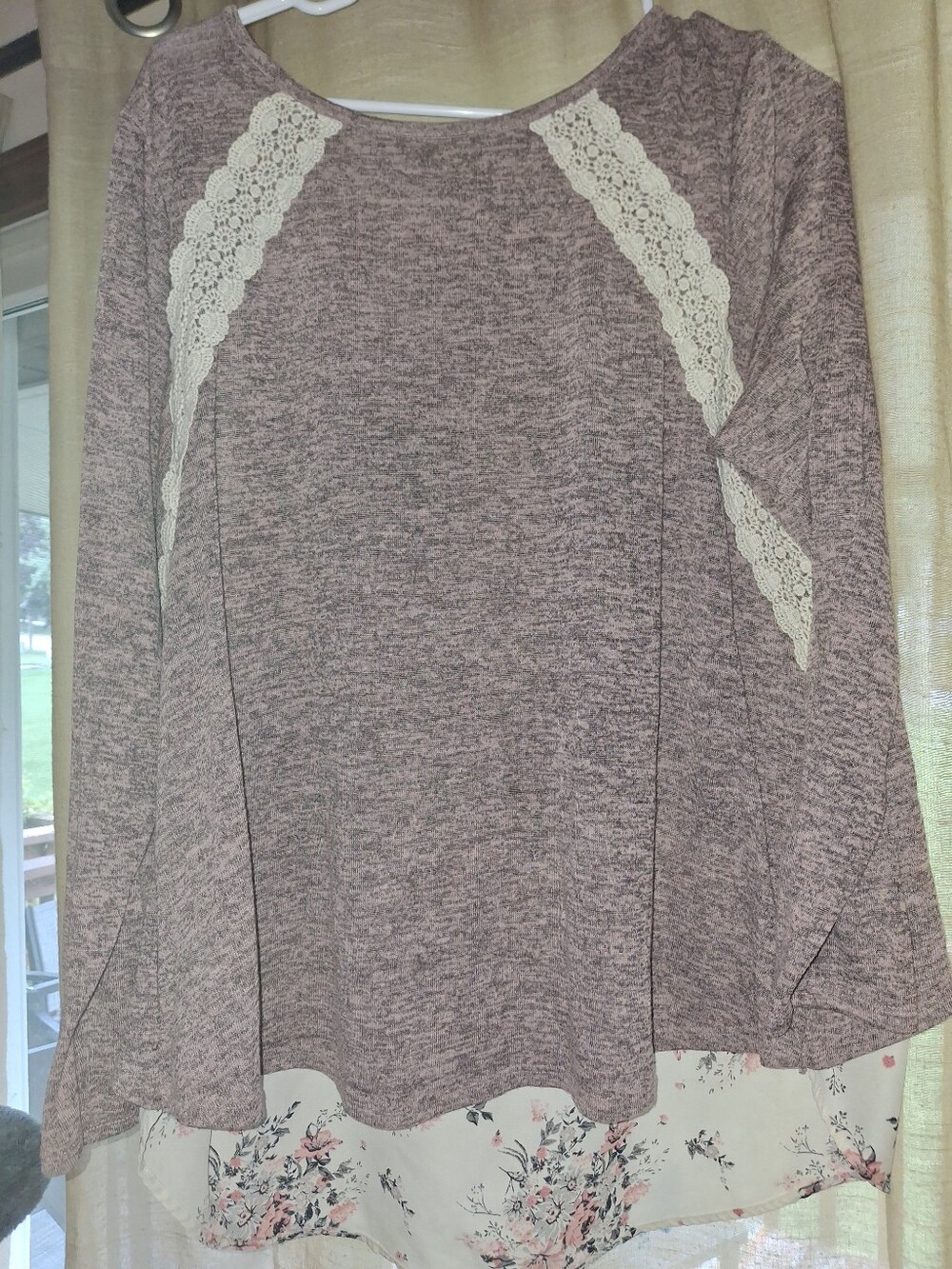Rewind Mauve Knit Lace-Trim Layered Hem Top